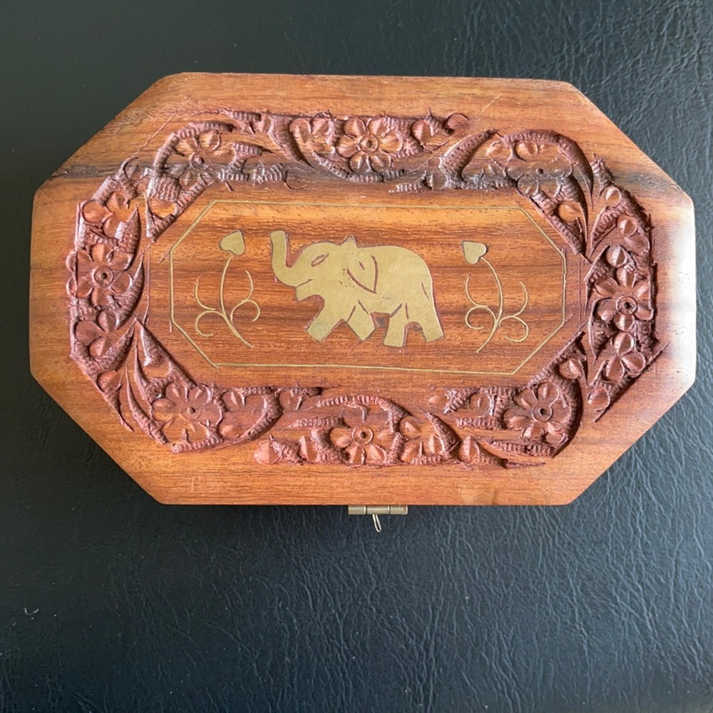 Octagonal handmade teak wooden jewelry box